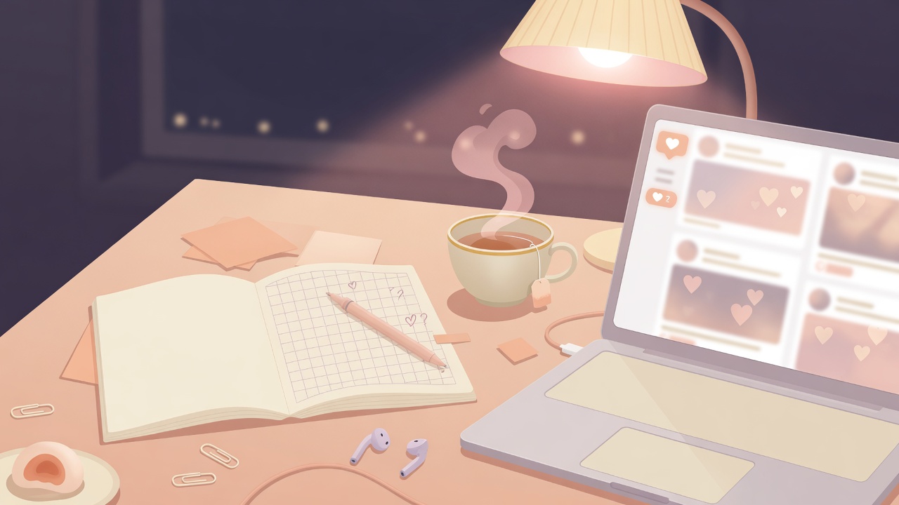 夜更かしで中華ネットを眺める学習デスクのイメージ